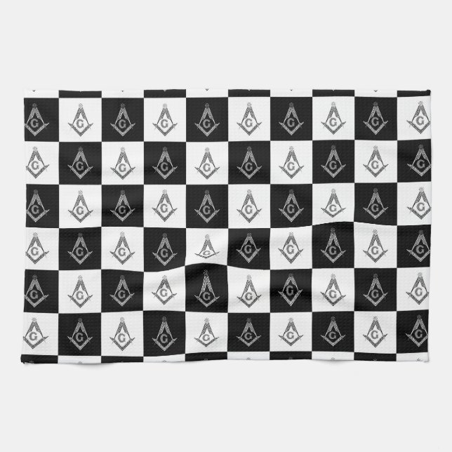 Freemason Checkered Pattern Tea Towel (Horizontal)