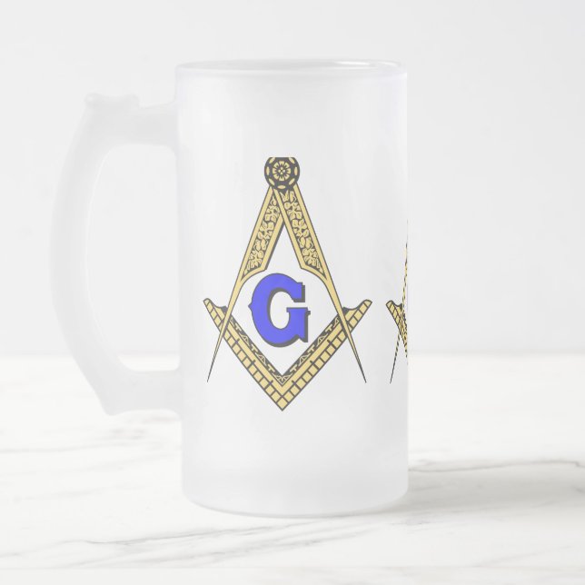 Freemason Frosted Glass Beer Mug (Left)