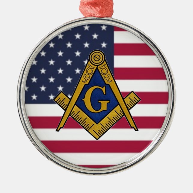Freemason Masonic Freemasonry American Flag Metal Tree Decoration (Front)