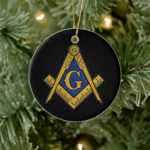 Freemason Masonic Square and Compass Freemasonry Ceramic Tree Decoration