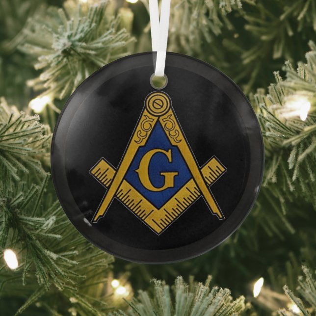 Freemason Masonic Square and Compass Freemasonry Glass Tree Decoration (Insitu)