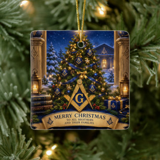 Freemason Masonic Watercolor Christmas Tree Ceramic Ornament