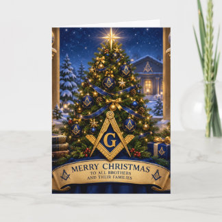 Freemason Masonic Watercolor Christmas Tree Holiday Card