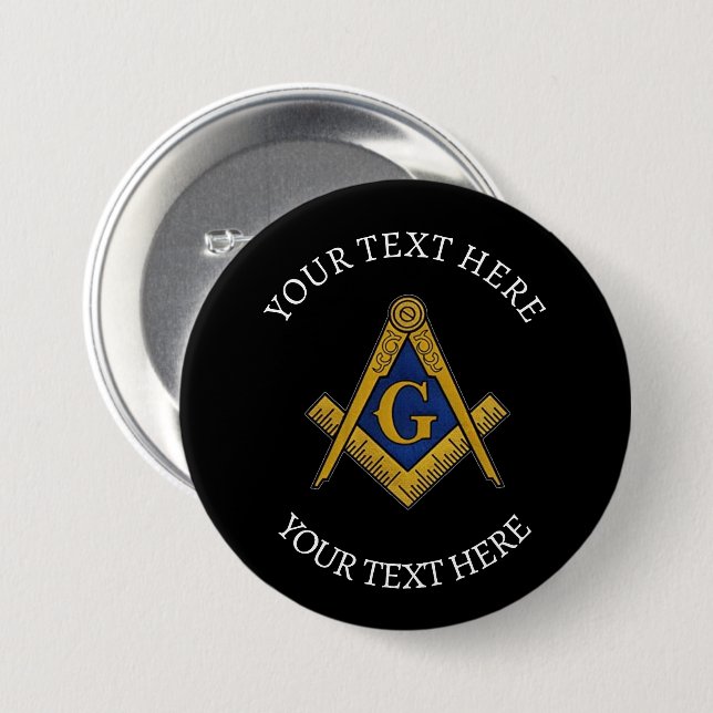 Freemason Masonry Masonic Black Square and Compass 7.5 Cm Round Badge (Front & Back)