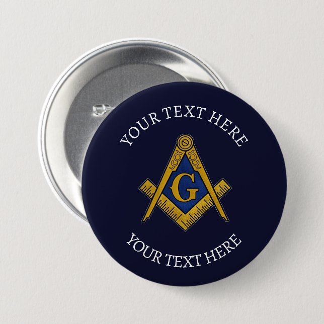 Freemason Masonry Masonic Navy Square and Compass 7.5 Cm Round Badge (Front & Back)