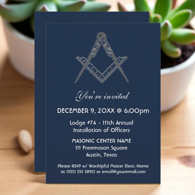 Freemason Masonry Navy Blue  Invitation (Creator Uploaded)