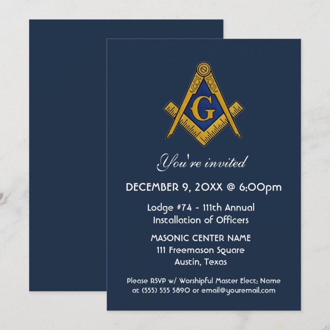 Freemason Masonry Navy Blue  Invitation (Front/Back)