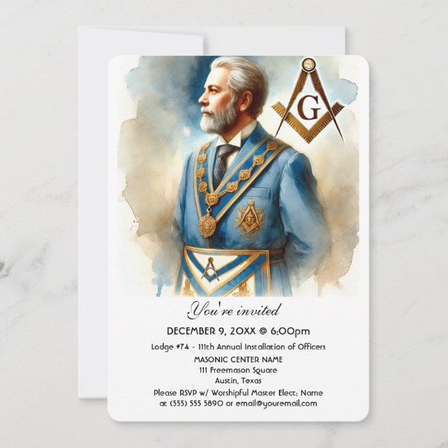 Freemason Masonry Square and Compass Masonic  Invitation (Front)