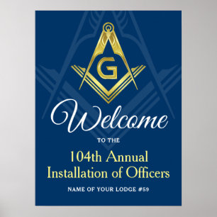 Freemason Navy Blue and Gold Masonic Welcome Party Poster