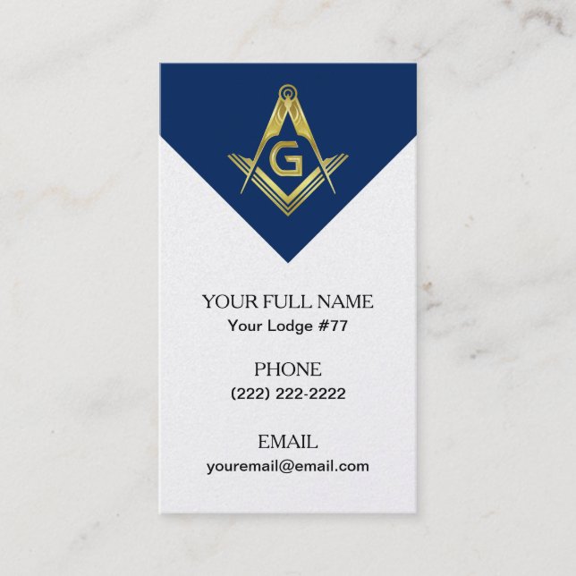 Freemasonry Business Cards, Masonic Blue Navy Gold Card (Front)