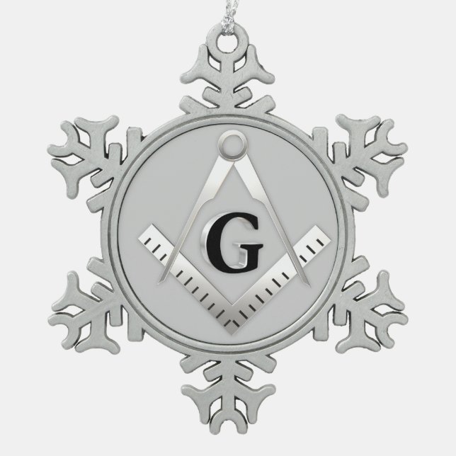 Freemasonry symbol snowflake pewter christmas ornament (Front)