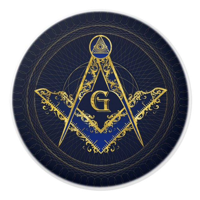 Freemasonry symbol Square and Compasses Ceramic Knob (Front)