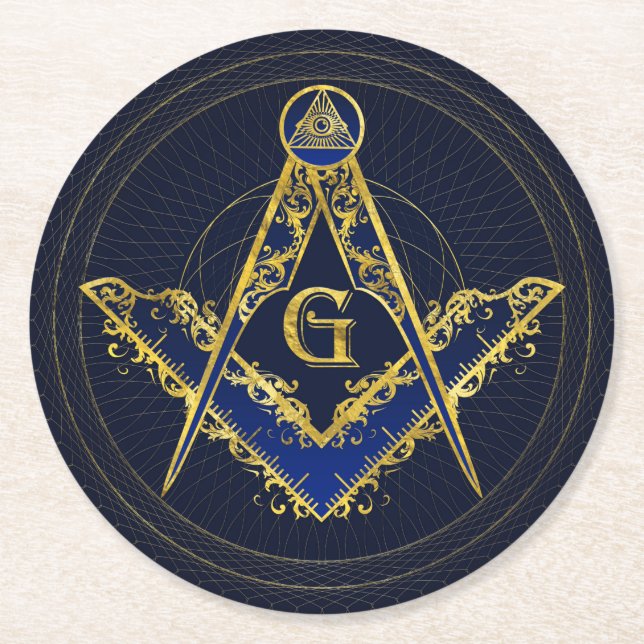 Freemasonry symbol Square and Compasses Round Paper Coaster (Front)