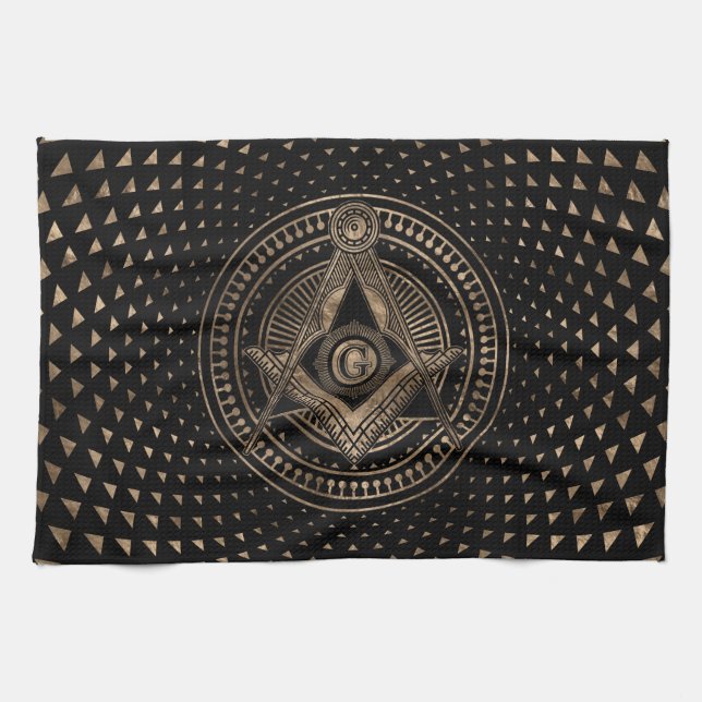 Freemasonry symbol Square and Compasses Tea Towel (Horizontal)