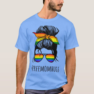 Freemomhugs Hashtag Free Mum Hugs Messy Bun Hair L T-Shirt