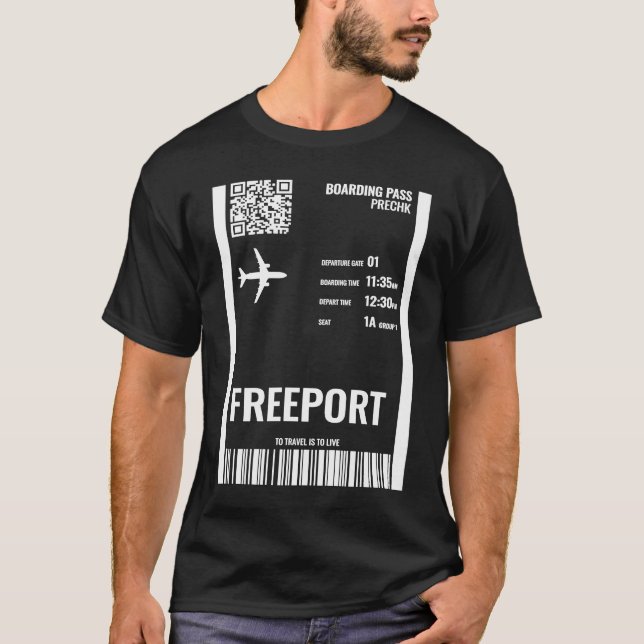 Freeport Bahamas Boarding Pass Airline Ticket Trav T-Shirt (Front)