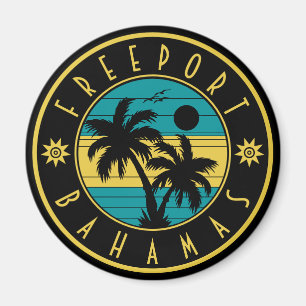 Freeport Bahamas Islands Retro Palm Trees Souvenir Magnet