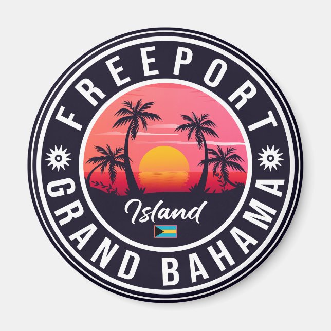 Freeport Bahamas Retro Sunset Souvenirs 60s Magnet (Front)