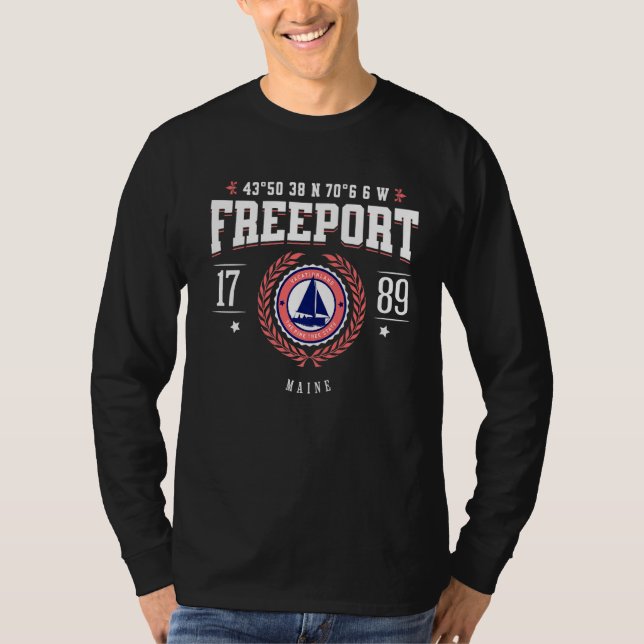 Freeport Maine Nautical Sailboat Beach Souvenir   T-Shirt (Front)