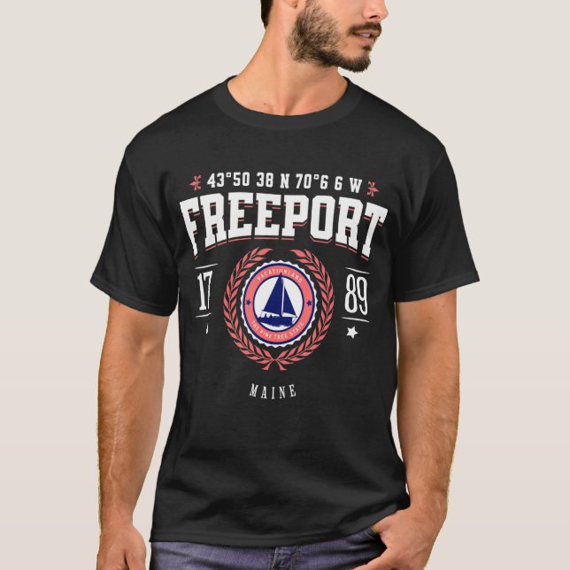 Freeport Maine Nautical Sailboat Beach Souvenir T-Shirt (Front)