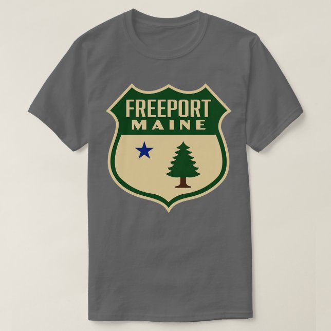 Freeport Maine Retro Pine Tree Shield Green T-Shirt (Design Front)