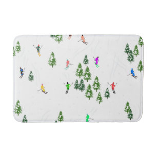 Freeride Alpine Skiers Skiing Illustration Party   Bath Mat