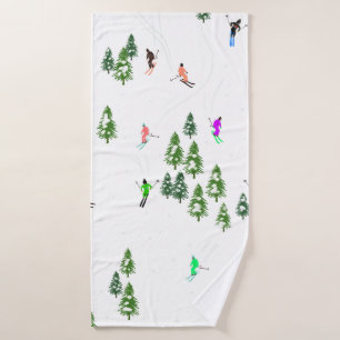 Freeride Alpine Skiers Skiing Illustration Party Bath Towel
