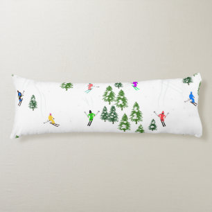 Freeride Alpine Skiers Skiing Illustration Party   Body Cushion
