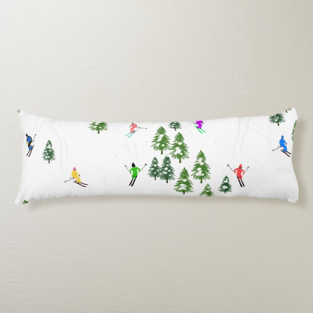 Freeride Alpine Skiers Skiing Illustration Party   Body Cushion (Front)