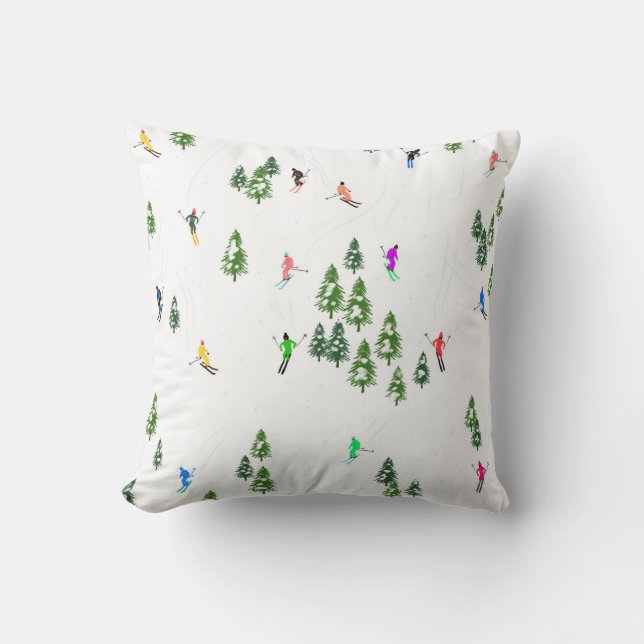 Freeride Alpine Skiers Skiing Illustration Party   Cushion (Front)