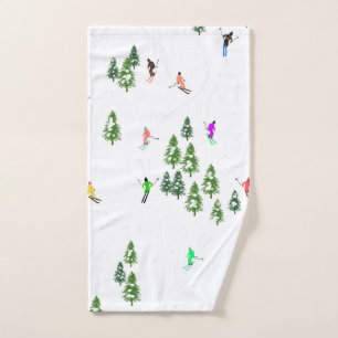 Freeride Alpine Skiers Skiing Illustration Party Hand Towel