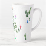 Freeride Alpine Skiers Skiing Illustration Party   Latte Mug<br><div class="desc">Cool winter themed skier pattern design with skiers skiing down alpine ski resort slopes among snow covered fir trees in alps. Freeride skiers are wearing colourful vintage retro ski suits, skiing downhill with skis on a white snowy mountain landscape background. Wonderful winter sport fun gift for a skier in your...</div>