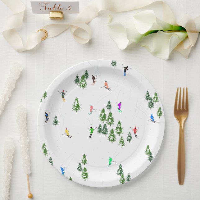 Freeride Alpine Skiers Skiing Illustration Party  Paper Plate (Wedding)