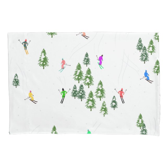 Freeride Alpine Skiers Skiing Illustration Party   Pillowcase (Front)