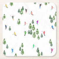 Freeride Alpine Skiers Skiing Illustration Party