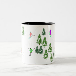 Freeride Alpine Skiers Skiing Illustration Party   Two-Tone Coffee Mug