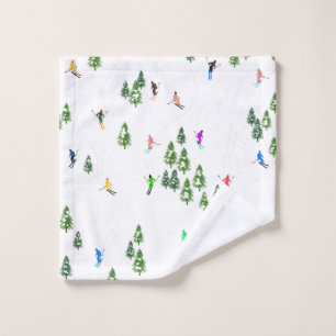 Freeride Alpine Skiers Skiing Illustration Party Wash Cloth