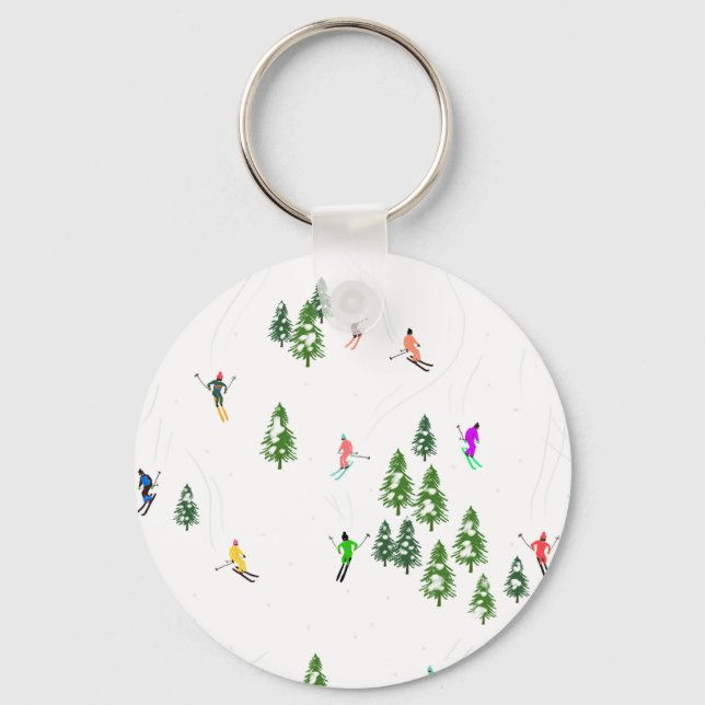 Freeride Alpine Skiers Skiing illustration Ski Key Ring (Front)