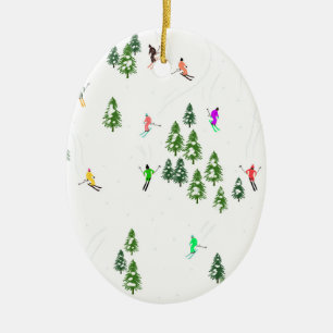 Freeride Alpine Skiers Skiing Illustration Xmas Me Ceramic Tree Decoration
