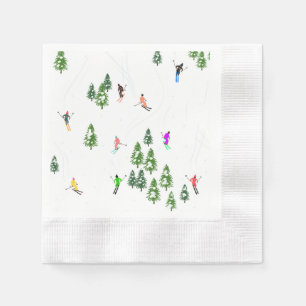 Freeride Alpine Skiers Skiing Ski Skis Art Party  Napkin