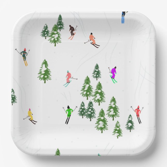 Freeride Alpine Skiers Skiing Ski Skis Art Party  Paper Plate (Front)