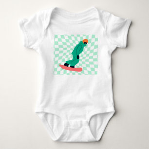 Freeride Snowboarder In Green Suit Chequered Baby Bodysuit