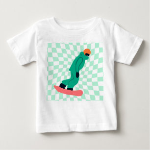 Freeride Snowboarder In Green Suit Chequered Baby T-Shirt