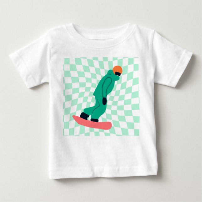 Freeride Snowboarder In Green Suit Chequered   Baby T-Shirt (Front)