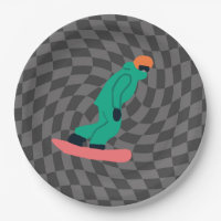 Freeride Snowboarder In Green Suit Chequered Grey