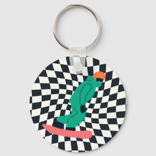Freeride Snowboarder In Green Suit Chequered    Key Ring
