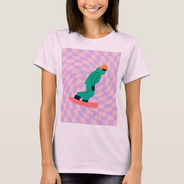 Freeride Snowboarder In Green Suit Chequered      T-Shirt (Front)