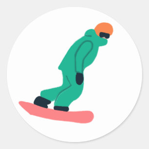 Freeride Snowboarder In Green Suit Illustration  Classic Round Sticker