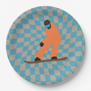 Freeride Snowboarder In Orange Suit Chequered    Paper Plate