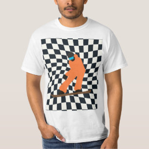 Freeride Snowboarder In Orange Suit Chequered    T-Shirt